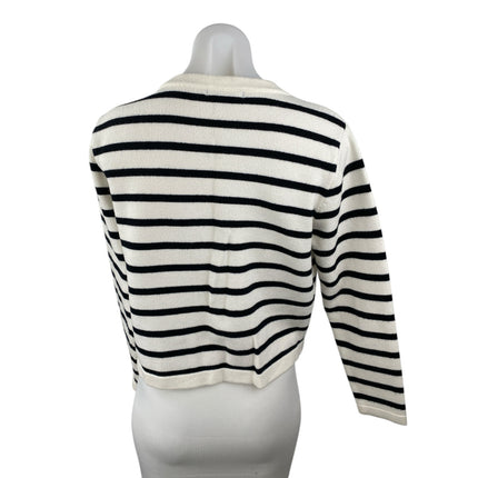 Lillusory Women Black White Striped Long Sleeve Button Up Cardigan Sweater Top M