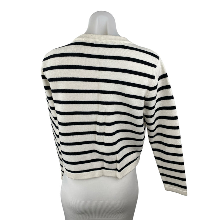 Lillusory Women Black White Striped Long Sleeve Button Up Cardigan Sweater Top M