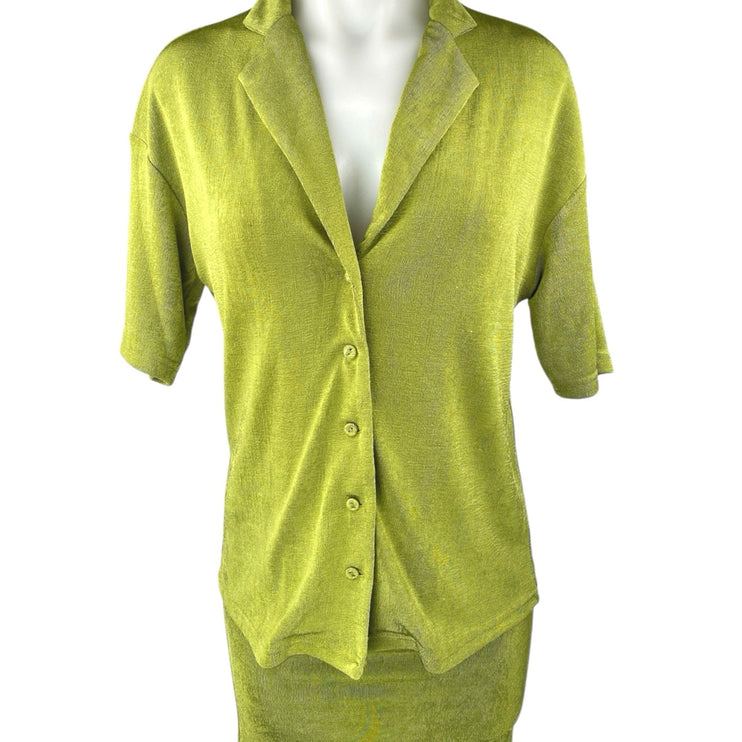 Princess Polly Womens Green Button Down Short Sleeve Shirt Top & Skirt Set Sz 6