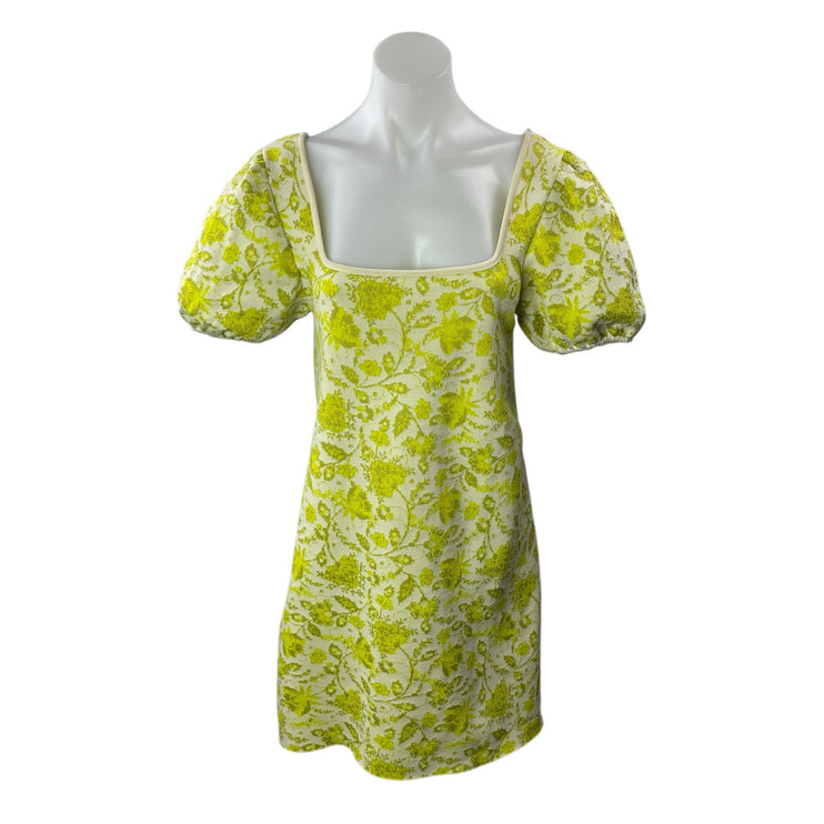 Zara Women's Green Floral Short Puff Sleeve Square Neck Mini A Line Dress Size M