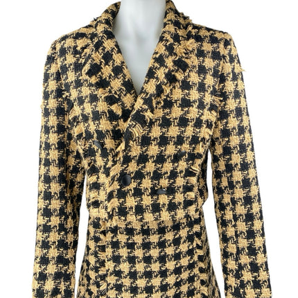 House of Harlow 1960 Yellow Black Gingham Long Sleeve Blazer Skirt 2 Pc Set S/M