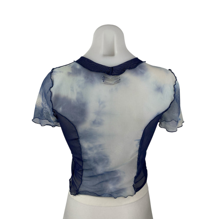 Urban Outfitters Blue Tie Dye Short Sleeve Mesh Crew Neck T Shirt Tee Top L
