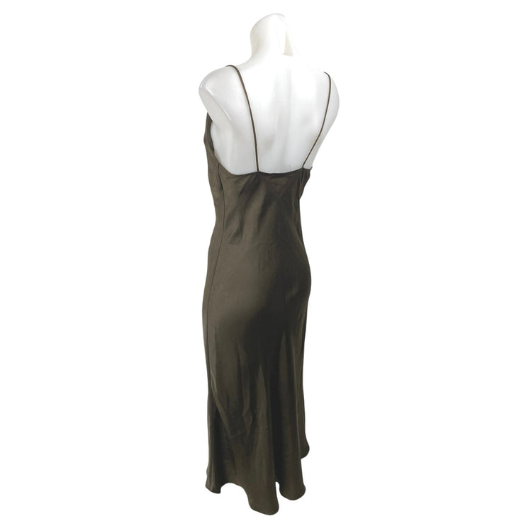 Zara Women's Olive Green Silk Satin Sleeveless Cowl Neck Midi Slip Dress Size XS