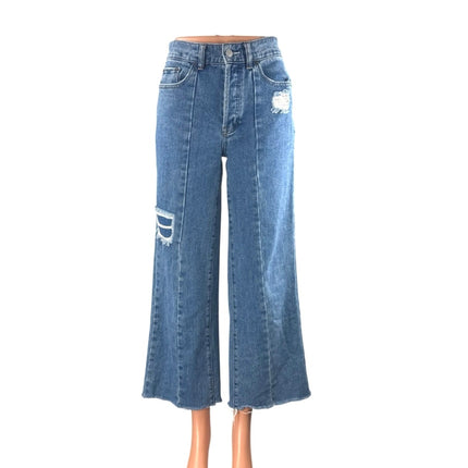 Pacsun Women's Blue Disressed High Rise Wide Leg Baggy Crop Denim Jeans Size 24