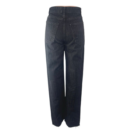 Zara Women's Black Beaded Rhinestone High Waist Wide Leg Denim Mom Jeans Size 2