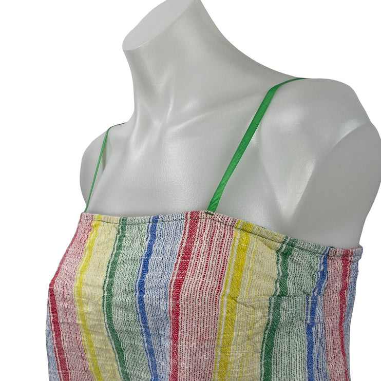 Urban Outfitters Linen Women's Rainbow Stripe Sleeveless Crop Cami Tank Top Sz M
