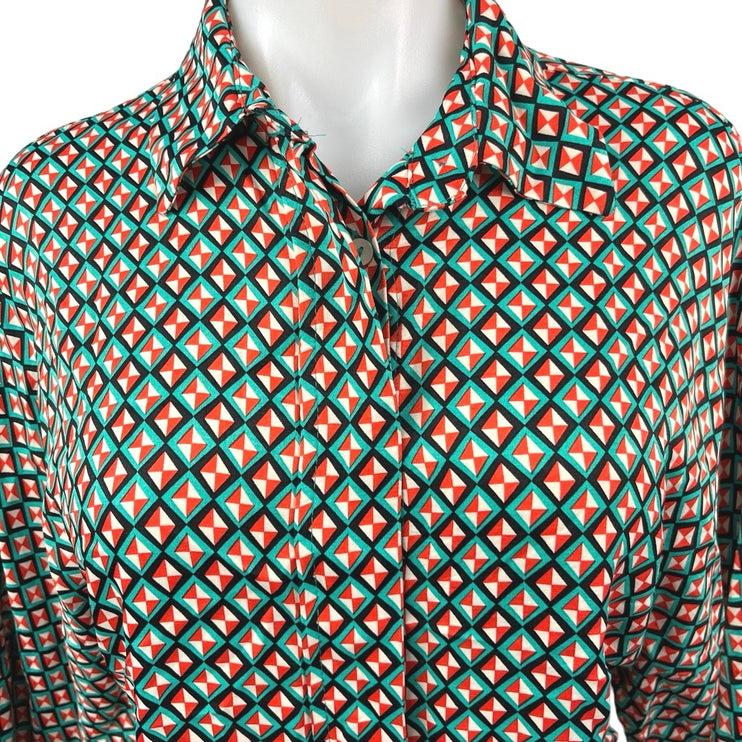 Zara Multicolor Geometric Button Down Collar 3/4 Sleeve Shirt Blouse Top Size XS