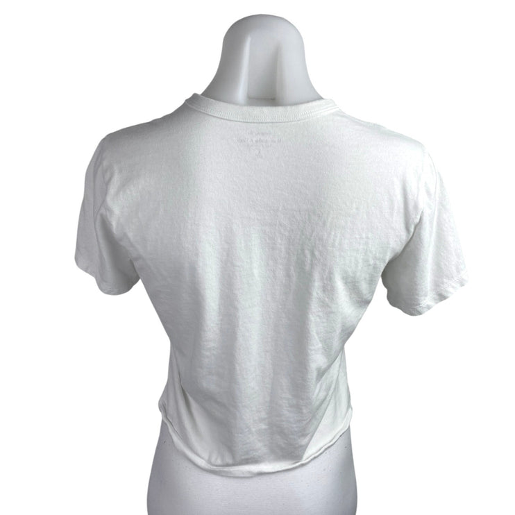 Abercrombie & Fitch Les Fleurs White Short Sleeve Crop Tee T Shirt Top Size S