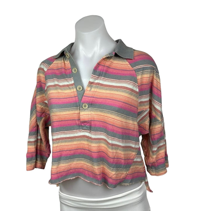 Urban Outfitters BDG NWT Pink Orange 3/4 Sleeve Striped Polo Cropped Top Size XS