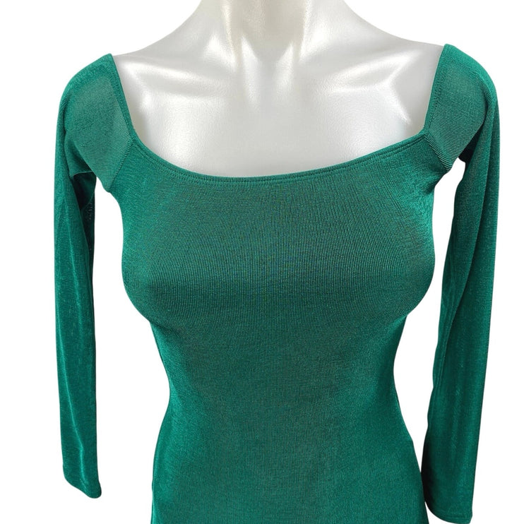 Princess Polly Green Long Sleeve Square Knit Stretch Mini Bodycon Dress Size 4