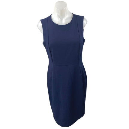 Calvin Klein Navy Blue Sleeveless Back Zip Knee Length Pencil Sheath Dress Sz 10