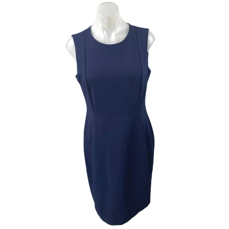 Calvin Klein Navy Blue Sleeveless Back Zip Knee Length Pencil Sheath Dress Sz 10