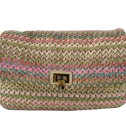 Justfab Women's Multicolor Rainbow Striped Raffia Crossbody Shoulder Handbag OS