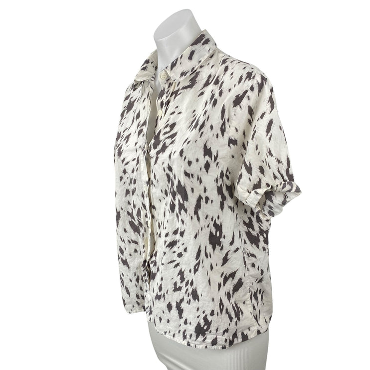 Aro Women's Abstract Print Collared Short Sleeve Button Down Shirt Blouse Top S