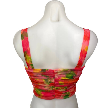 Zara Pink Multicolor Floral Mesh Sweetheart Neck Crop Corset Bustier Tank Top S