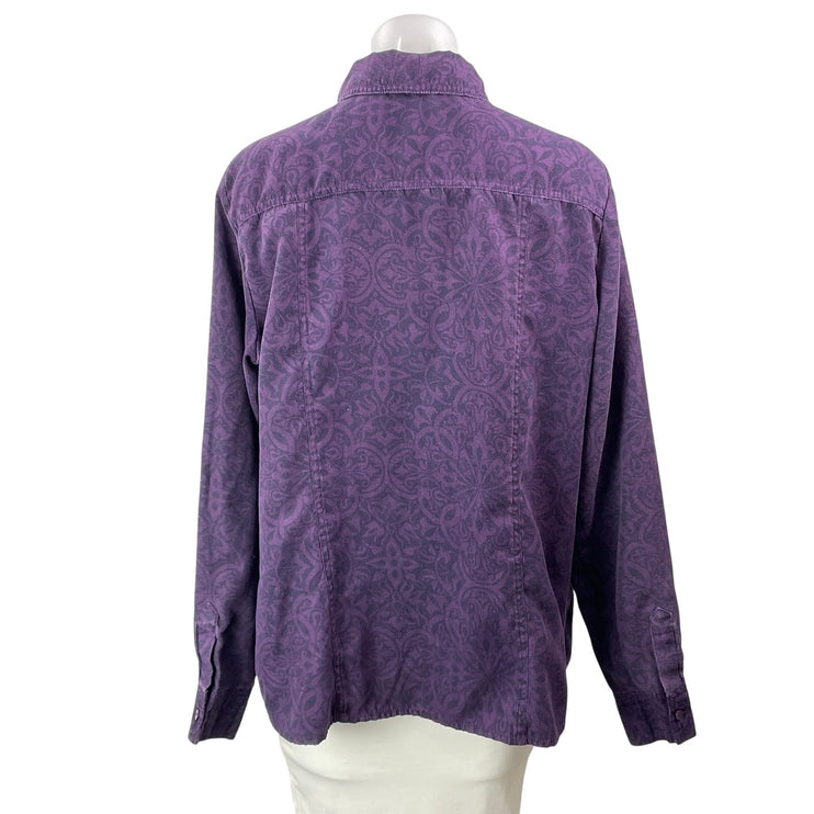Croft & Barrow Women's Purple Paisley Long Sleeve Button Down Shirt Top Size XL