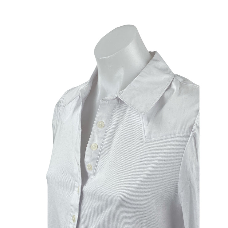 Single Thread Women's White Collared Long Sleeve Button Down Shirt Blouse Top L