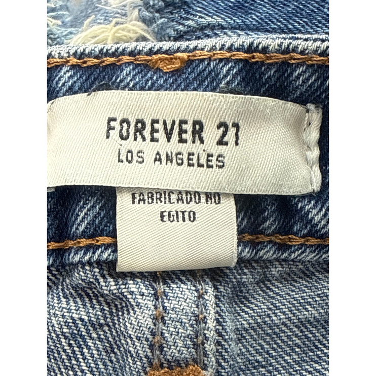 Forever 21 Women's Blue Medium Wash High Rise Crop Cut Off Denim Jean Shorts M
