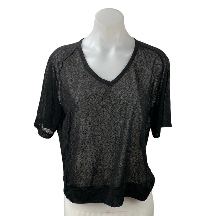 Varley Women's Black V-neck Short Sleeve Relaxed Fit Sheer Coverup Blouse Top S