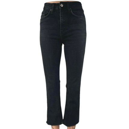 Zara Women's Black High Rise Raw Hem Flared Bootcut Cropped Denim Jeans Size 2