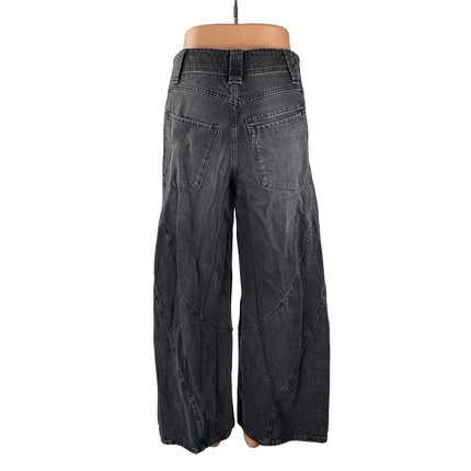 Free People Women's Black High Waist Baggy Flare Wide Leg Denim Jeans Pants 25