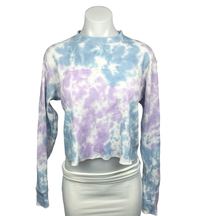 Wild Fable Multicolor Tie Dye Waffle Long Sleeve Cropped T-Shirt Top Size XS