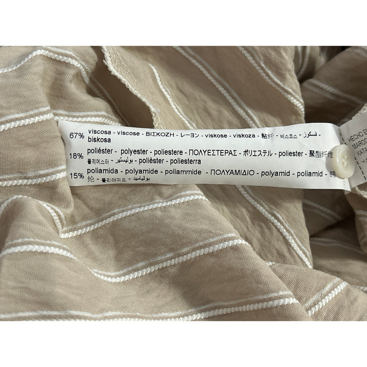 NEW Zara Beige White Striped Long Sleeve Button Down Blouse Shirt Top Size S