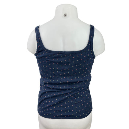 Uniqlo Women's Navy Blue Sleeveless Floral Square Neck Pointelle Tank Top Sz XL