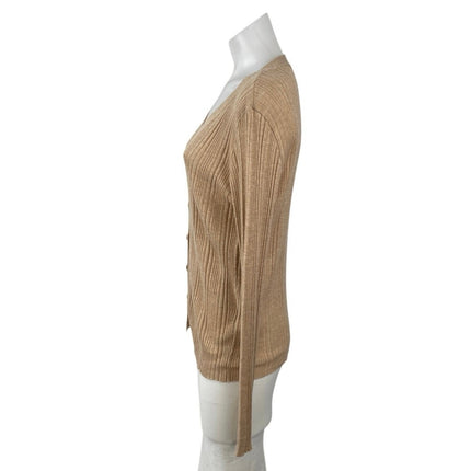 Zara Tan Ribbed Knit Long Sleeve V Neck Button Down Cardigan Sweater Top Size L