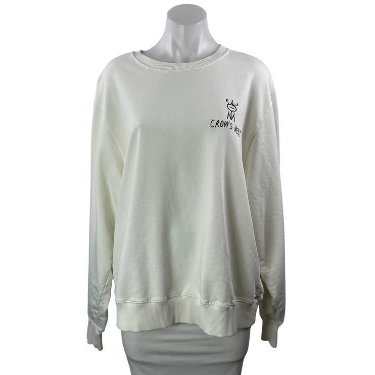Lingua Franca Women's White Crows Nest Crew Long Sleeve Sweatshirt Top Size XL
