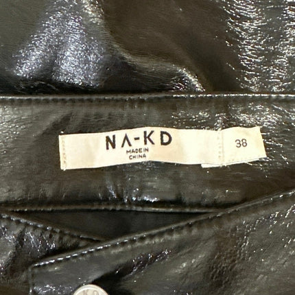 NA-KD Women's Black Faux Vegan Leather Wide Leg High Waisted Trousers Pants 38