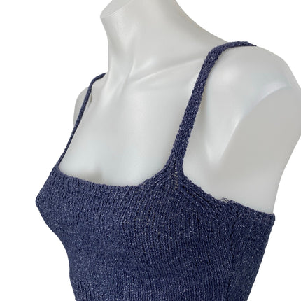 Zara Womens Blue Distressed Sleeveless Square Neck Bralette Crop Cami Tank Top S