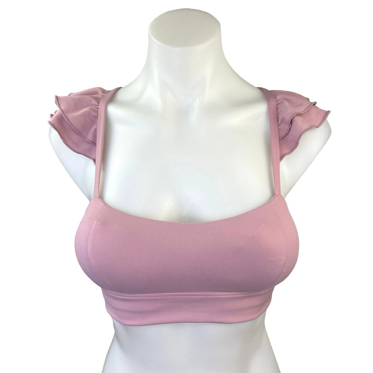 WISKII Pink Angel Ruffle Flounce Wings Crossback Athletic Sports Bra Top Size S