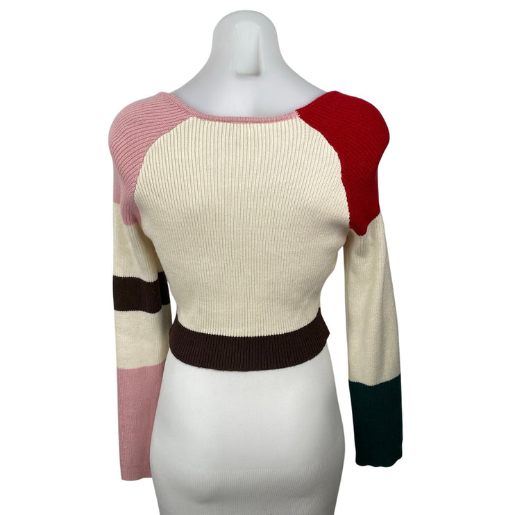 Le Lis Women Multicolor Colorblock Long Sleeve Ribbed Knit Cropped Sweater Top M