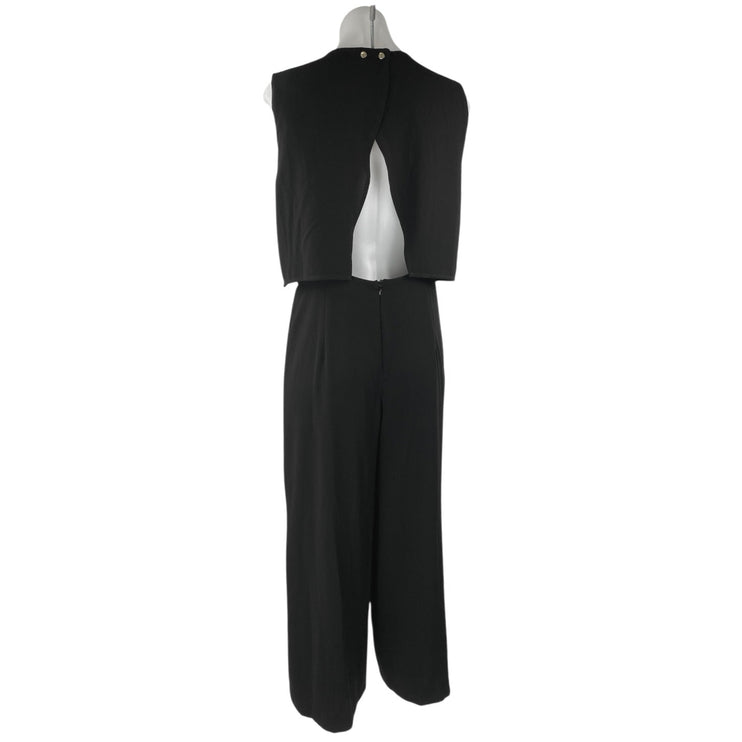 Lulus Women's Black Sleeveless Split Back Straight Wide Leg Romper Jumpsuit Sz L