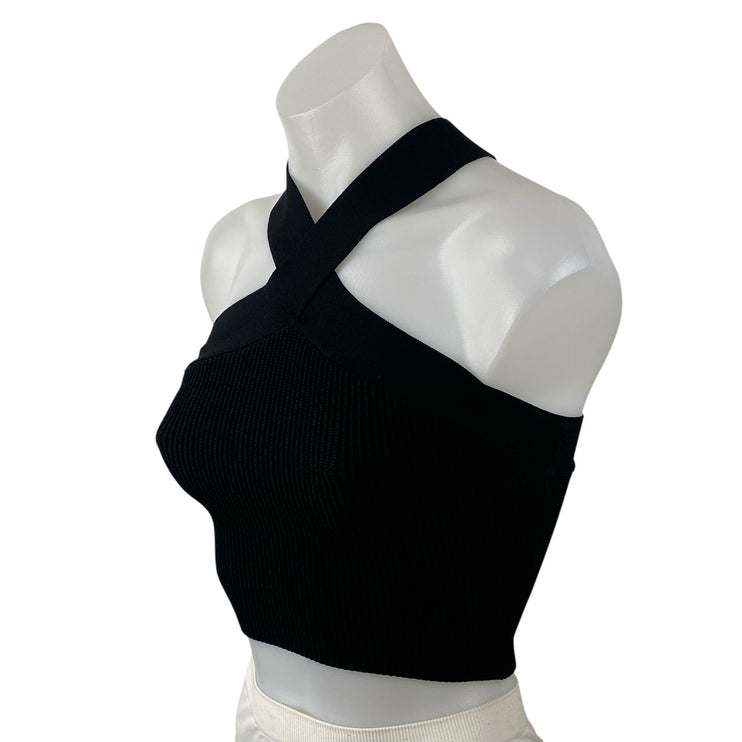 Aritzia Babaton Womens Black Cross Strap Sleeveless Ribbed Knit Crop Top Size XS