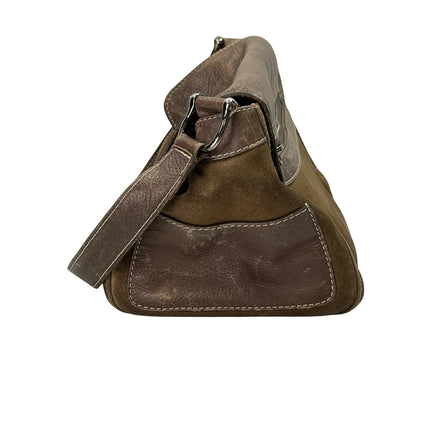 Davide Cenci Womens Brown Suede Leather Flap Front Hobo Shoulder Bag Handbag