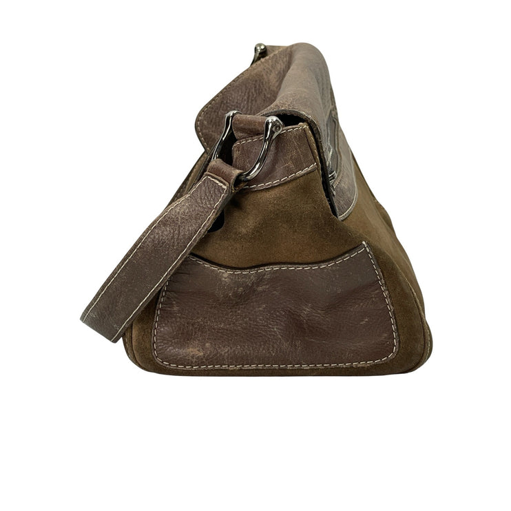 Davide Cenci Womens Brown Suede Leather Flap Front Hobo Shoulder Bag Handbag