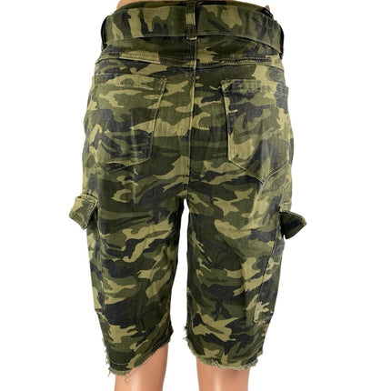 Almost Famous Women's Green Camo Camouflage Belted Skinny Bemuda Cargo Shorts 3