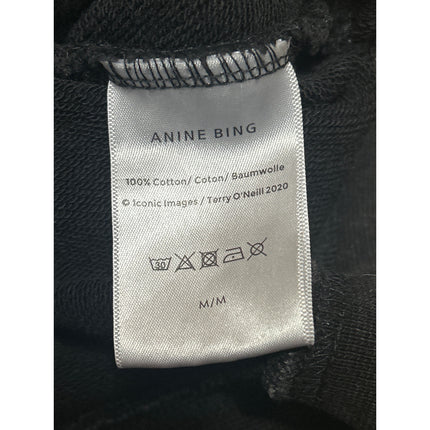 Anine Bing Black Washed Logo Long Sleeve Hoodie Hooded Sweatshirt Top Size M
