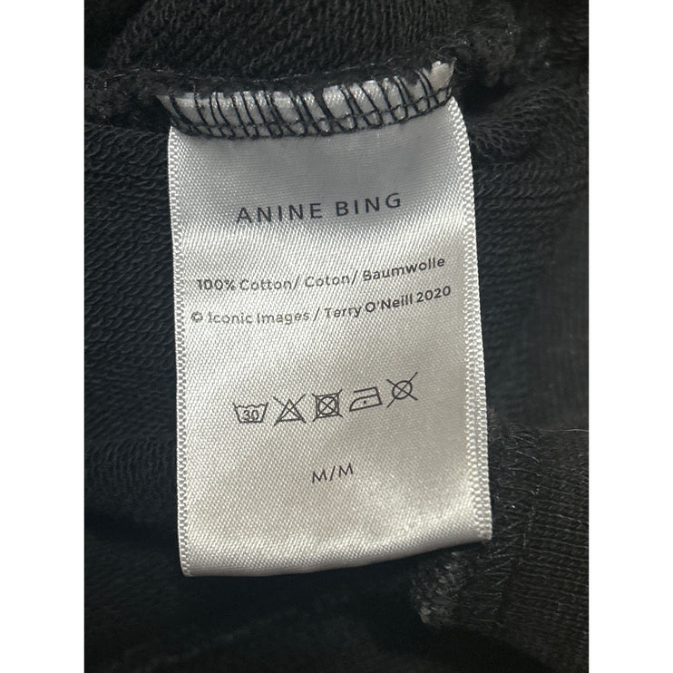 Anine Bing Black Washed Logo Long Sleeve Hoodie Hooded Sweatshirt Top Size M