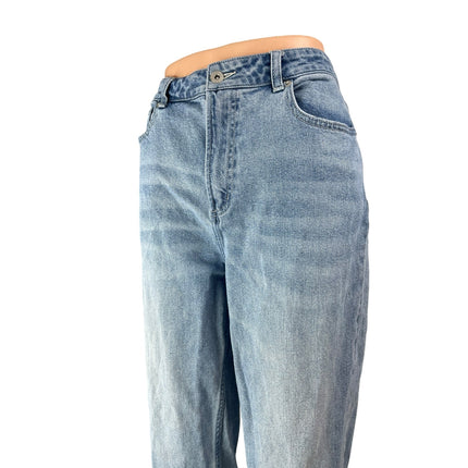 Something Navy Blue Raw Hem High Waisted Straight Leg Denim Jeans Pants Size 10