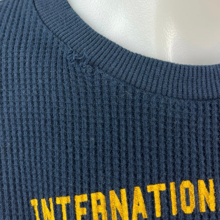 Mother Blue Yellow Waffle Knit Racing Boxy Long Sleeve Crop Tee T Shirt Top XS