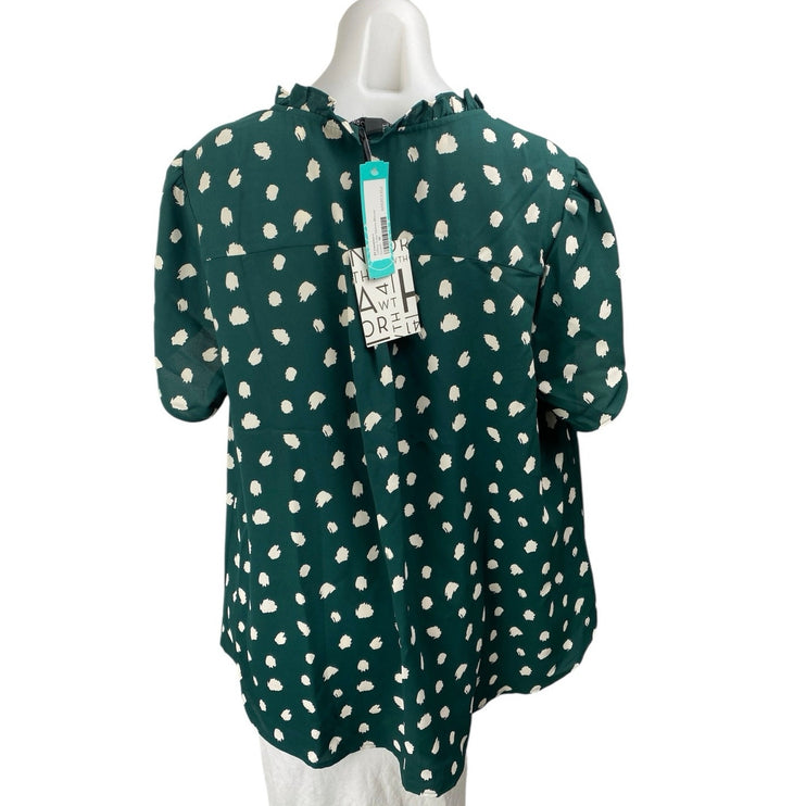 NEW 41 Hawthorn Green White Polka Dots Ruffle Short Sleeve Blouse Top Size 1X