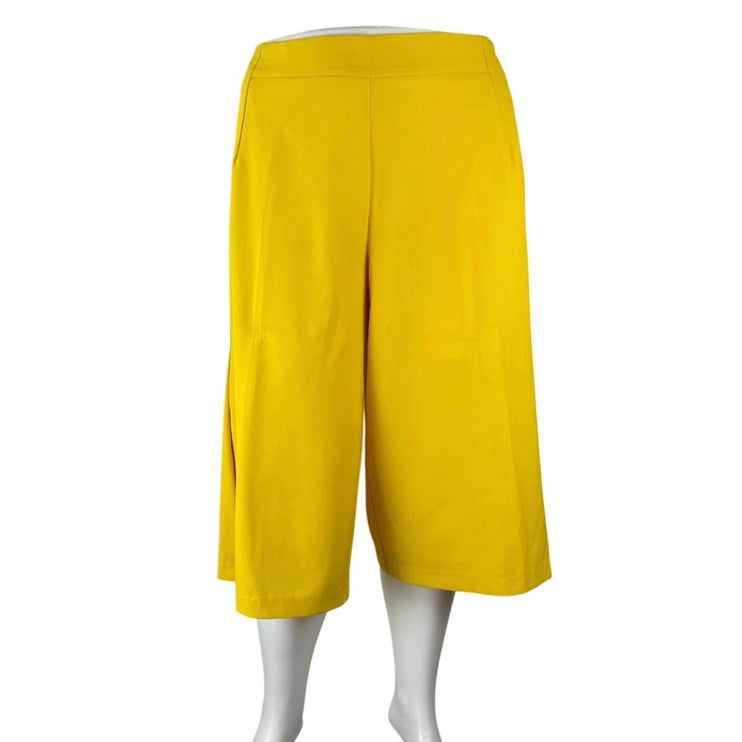 Eloquii Women's Yellow High Waisted Wide Leg Cropped Trousers Pants Size 16P