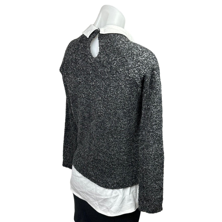 Atmosphere Womens Gray White Layered Collar Long Sleeve Sweater Blouse Top Sz S