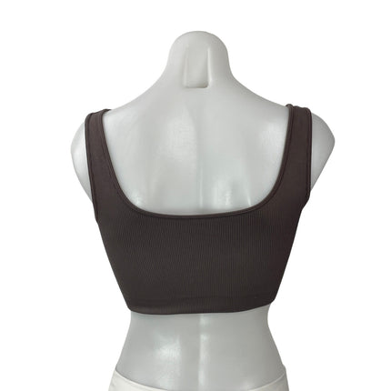 SET Active Dark Brown Sleeveless Athletic Ribbed Knit Sports Bra Crop Tank Top S