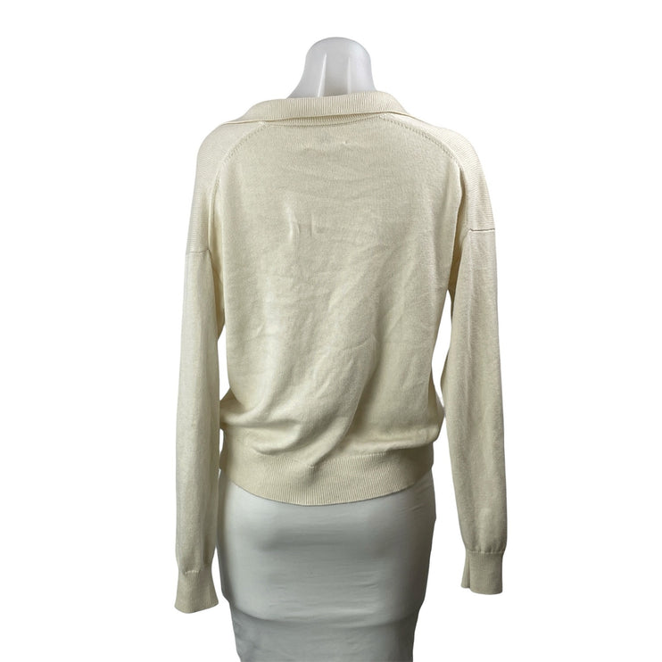 Aritzia Wilfred Women's Cream Wool Knit Long Sleeve Polo Sweatshirt Sweater XS