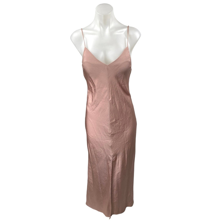 Free People Pink Silky Satin Sleeveless Cami Camisole Midi Tank Slip Dress Sz XS