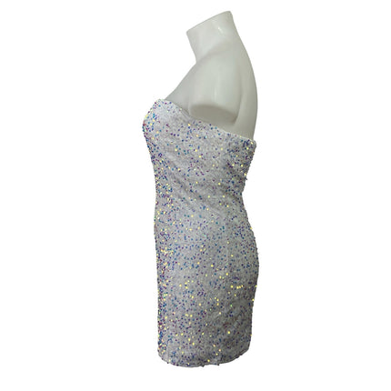 NEW Fashion Nova Kara White Sequin Strapless Tube Mini Bodycon Dress Size 1X